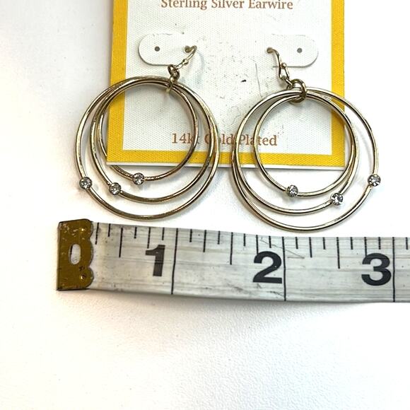 Hint of Gold Triple Layer Hoop Earrings w/ Diamond Studs, NWT! - Picture 3 of 3